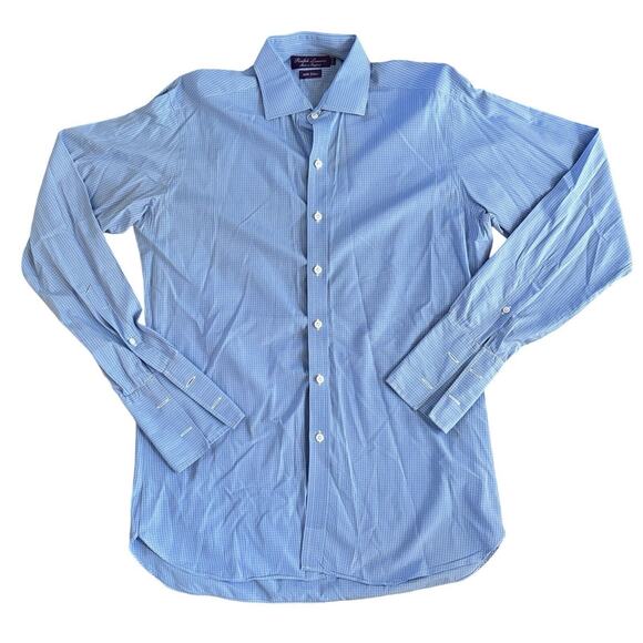 Ralph Lauren Purple Label Blue Check French Cuff Spread Collar Large 16.5/37 - Picture 2 of 8
